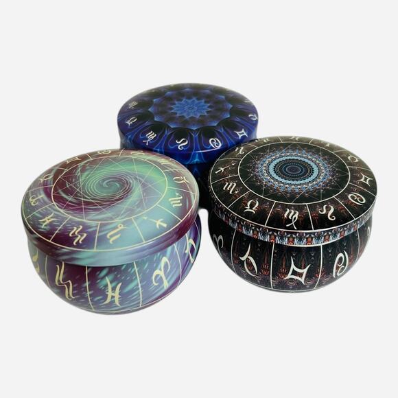 Astrology Design Zodiac Signs Metal Tins Gift Tin Trinket Box Set of Three - Picture 1 of 6
